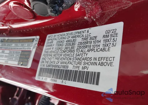 2022 Honda Cr-V Touring from USA, damaged, VIN 5J6RT6H9XNL016839